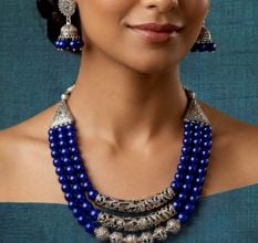 Handcrafted Blue Glass Bead Alloy Necklace